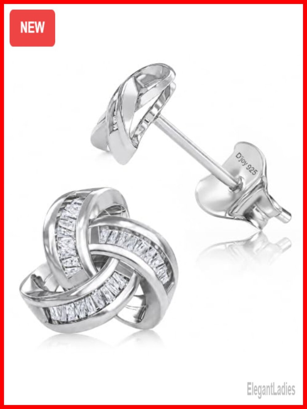 925 Sterling Silver Diamond Love Knot Stud Earrings Platinum Plated